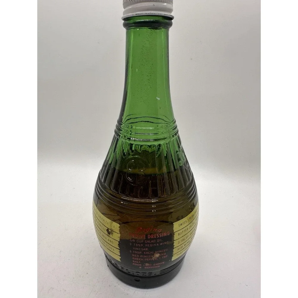 Vintage Regina Wine Vinegar w Garlic Green Glass‎ Bottle Queen of Flavor